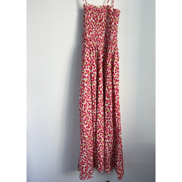 J Crew Smocked Maxi Dress In Raspberry Print Small Red - Picture 4 of 13